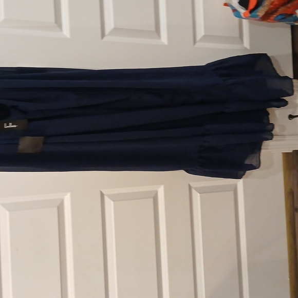 New Lulus Soiree Celebration Navy Blue Ruffled Lace Up Back Maxi Dress Size XL - Picture 10 of 10